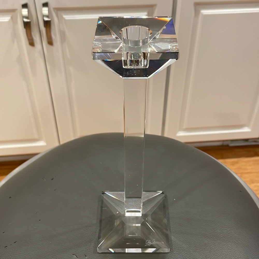 Gorgeous Oleg Cassini Glass Crystal Pyramid Candlestick Holder, Signed, 10.75” H